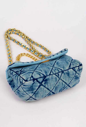 Chic Quilted Washed Denim Flap Clutch