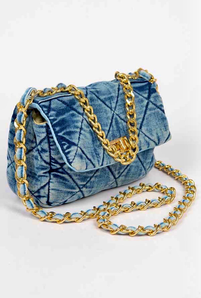 Chic Quilted Washed Denim Flap Clutch