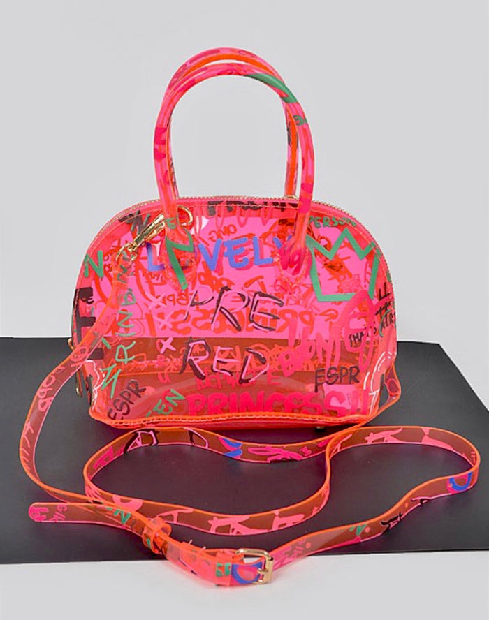Graffiti Top Handle Bag Neon Pink