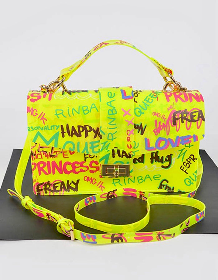 Neon Yellow Graffiti Handle Bag