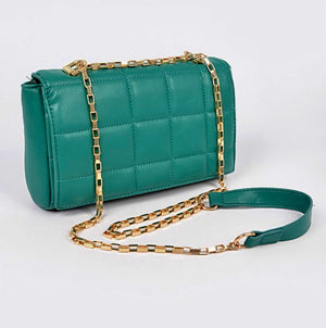 Quilted Faux Green Leather Crossbody