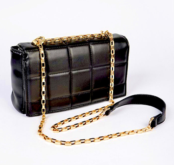 Quilted Faux Leather Black Crossbody Bag
