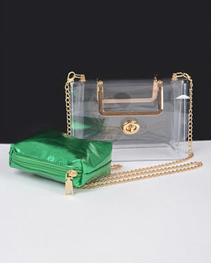 Be There Soon Green Clear Bag W/Pouch