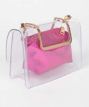 Be There Soon Fuchsia Clear Bag W/Pouch
