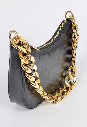 Oversized Chain Handbag W Mini Round Purse Black/Gold