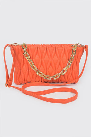 Quilted Faux Leather Chain Pouch