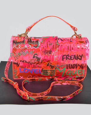 Neon Pink Graffiti Handle Bag