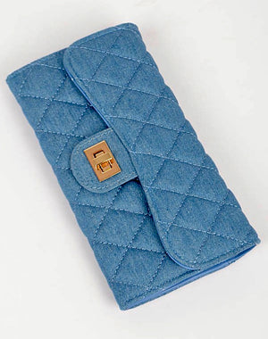 Quilted Light Denim Crossbody Large Wallet