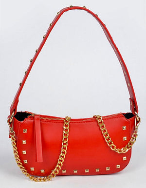 Studded Red Chain Shoulder Bag