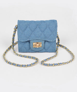 Quilted Denim Crossbody Small Wallet