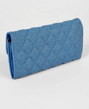 Quilted Light Denim Crossbody Large Wallet