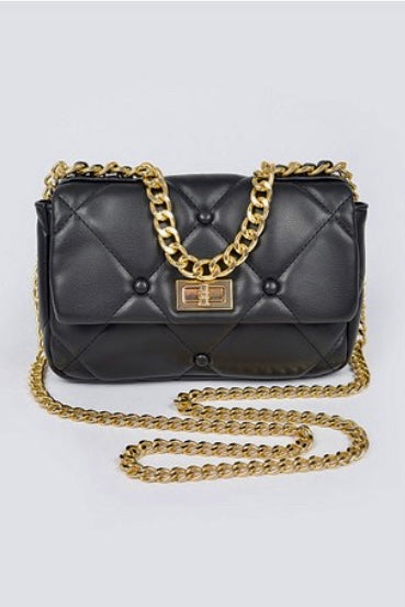 Black Quilted Gold Chain Handbag