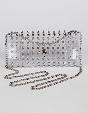 Silver Spikes Clear Studded Clutch